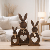 J-Line décoration Lapin Coeur + Oeuf Mangue - bois - marron foncé - grand en situation