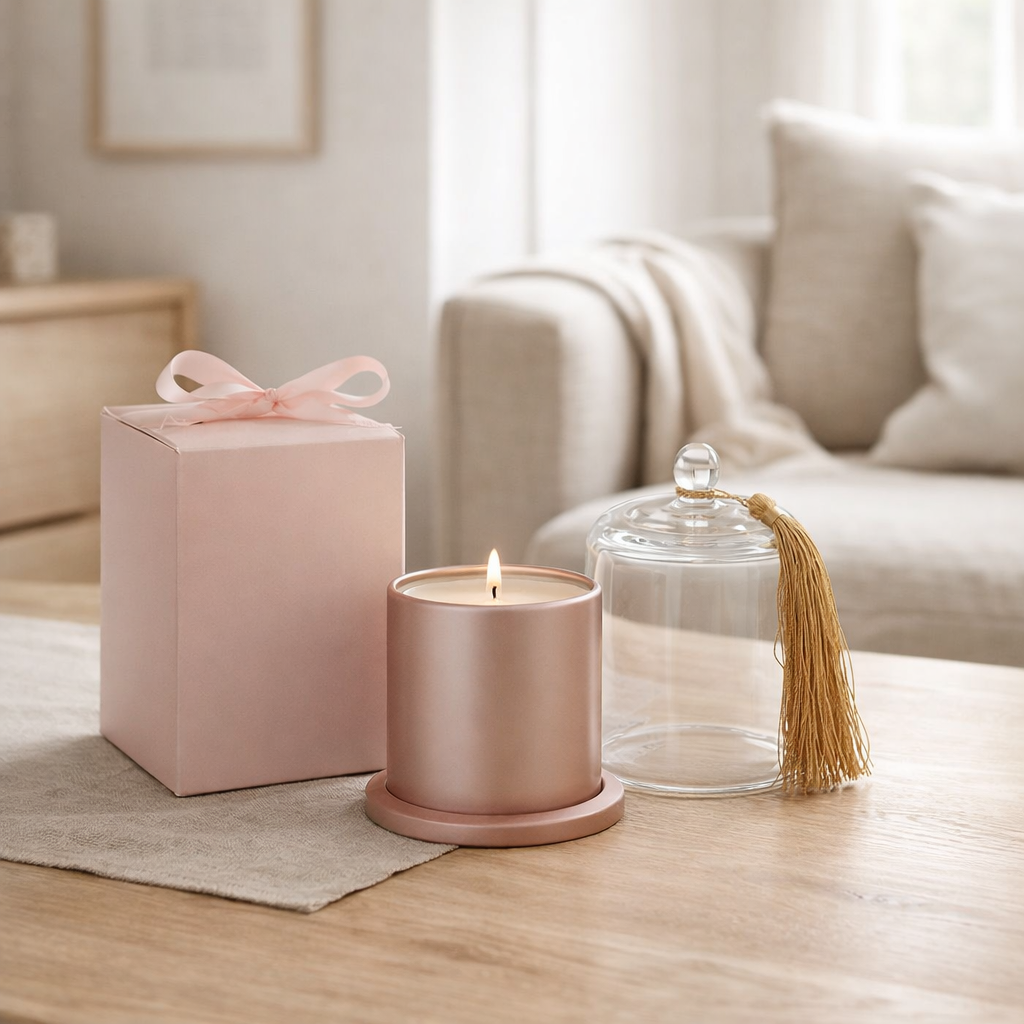 Bougie parfumée J-Line Stolp Bonheur - Sapphire Amber Tea - rose - S - 30U en situation
