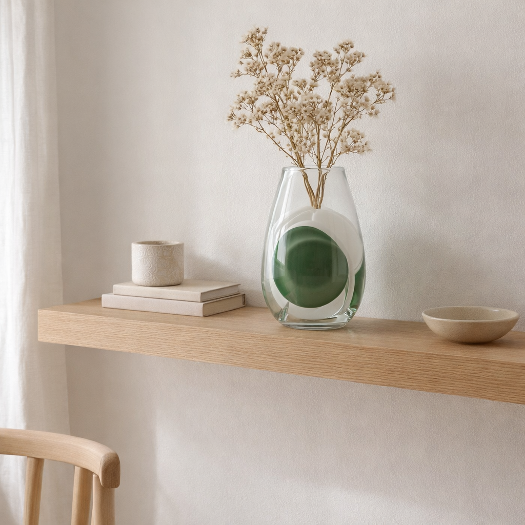 J-line Vase Livy - Verre - vert / blanc / transparent - Moyen - Ø 20,5 cm en situation