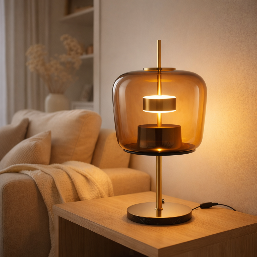 Lampe de table J -line - Verre - Brown - Lumières LED en situation