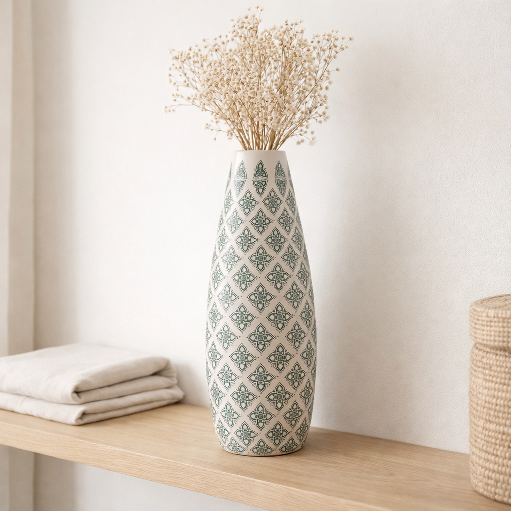 J -line Vase Kousa - Porcelaine - bleu / blanc - 53 cm de haut en situation