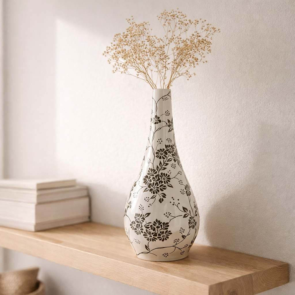 J -line Vase Zen Pear - Porcelaine - Blanc / noir - 43 cm de haut en situation