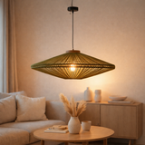 J-Line Lampe à Suspension Ovni Fer/Jute Vert Large en situation