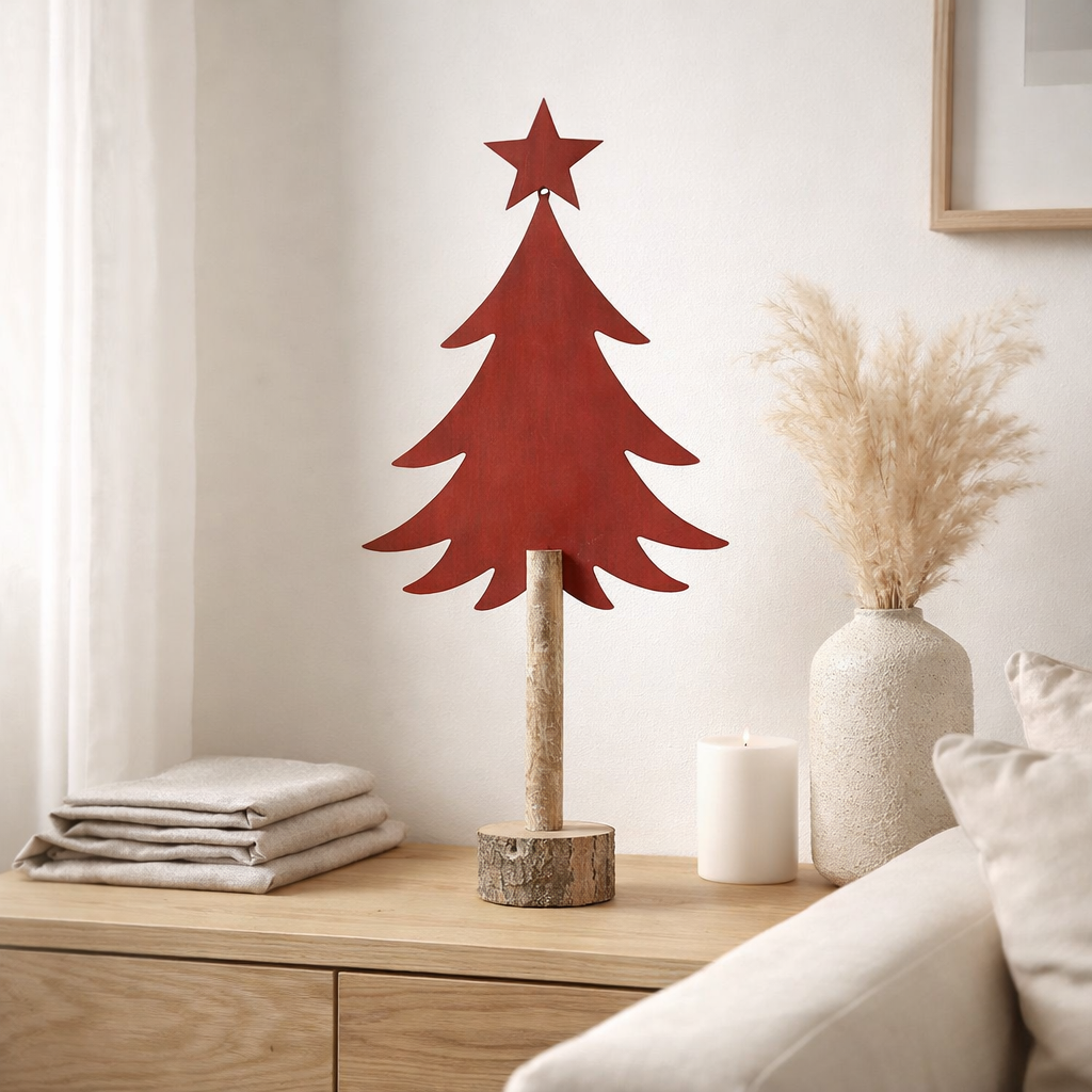J-Line décoration Sapin de Noël + Etoile - fer/bois - rouge - L en situation