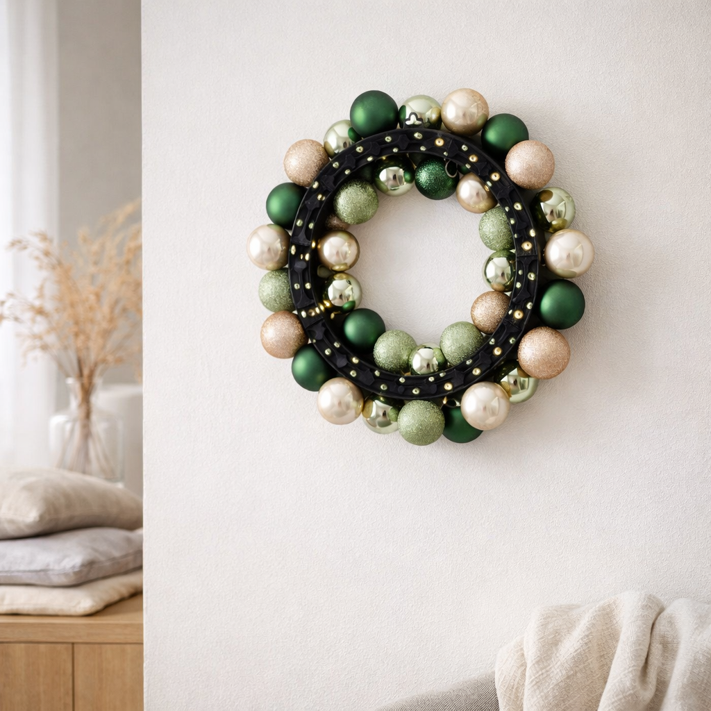 J-Line décoration Couronne boule de Noël - plastique - vert/écru en situation