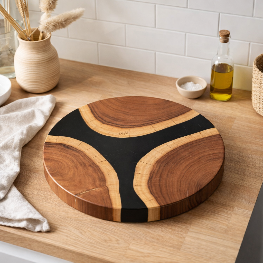 J -line SnijPlank Round - Wood / Resin époxy - Natural / Black en situation