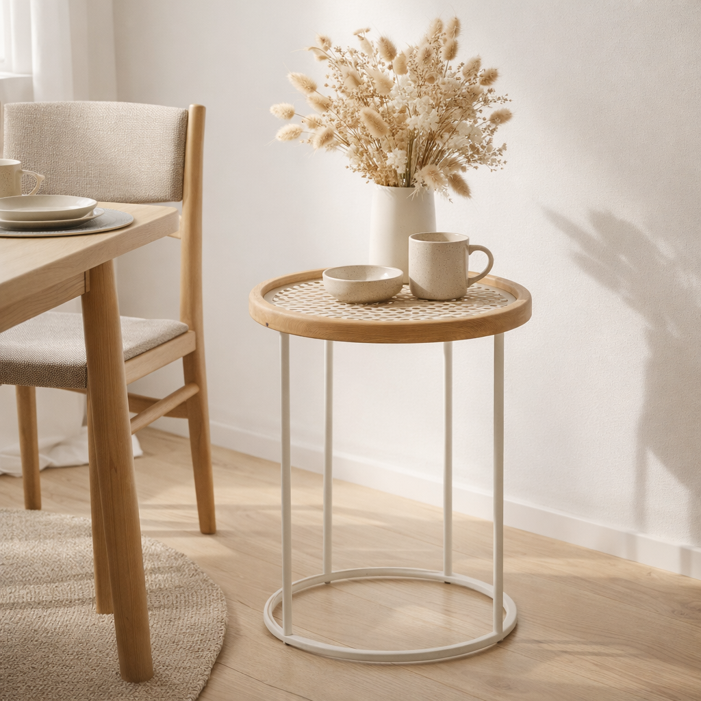 J-Line Table d'appoint Epicéa Mati/Métal Naturel/Blanc en situation