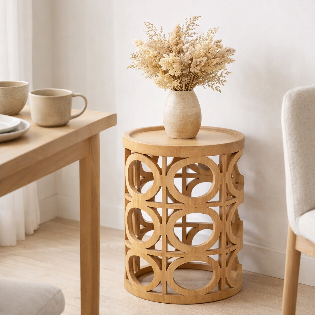 J-Line Table d'appoint Epicéa sculpté/MDF Naturel en situation