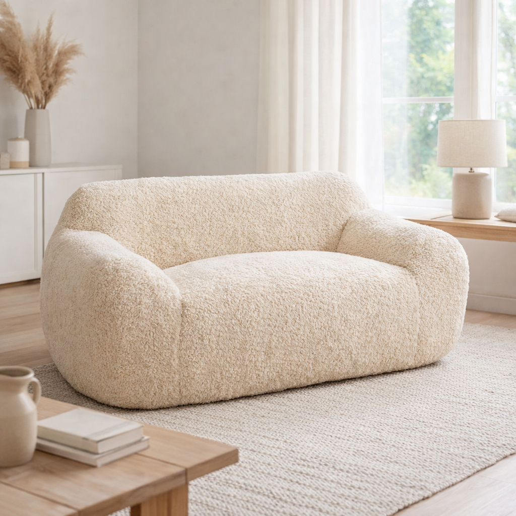 J-Line Canapé Shearl Polyester Crème Grand en situation