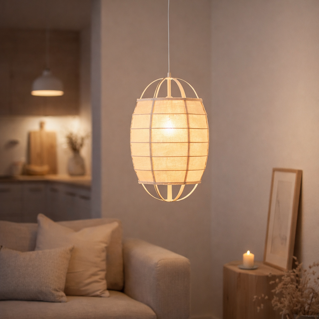 Lampe à suspension J-Line Ion - lin/bambou - blanc - petite en situation