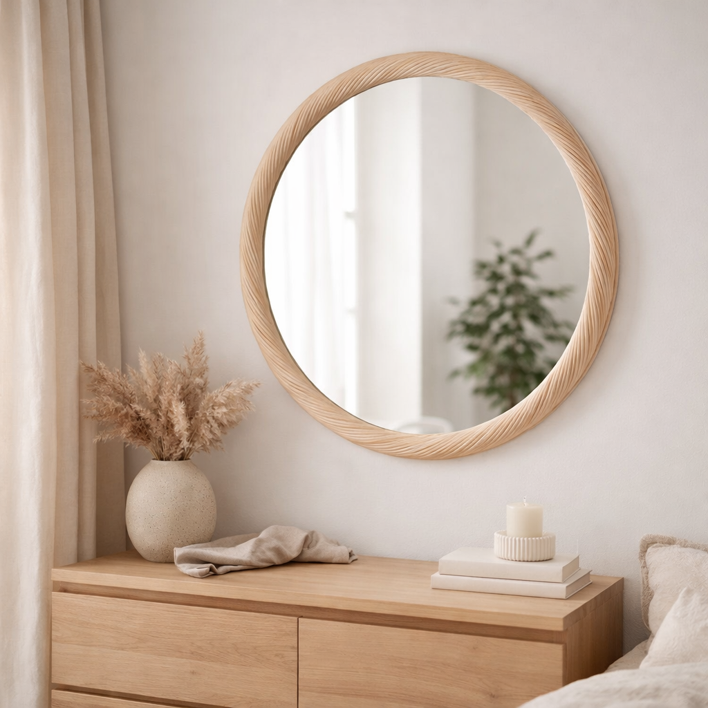 J -line Spiegel Round - Routet / Glass - Natural - Grand - Ø 81 cm en situation
