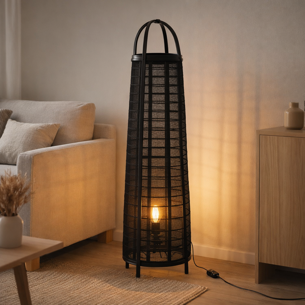 J-Line Lampe Don Coton Bambou Noir en situation