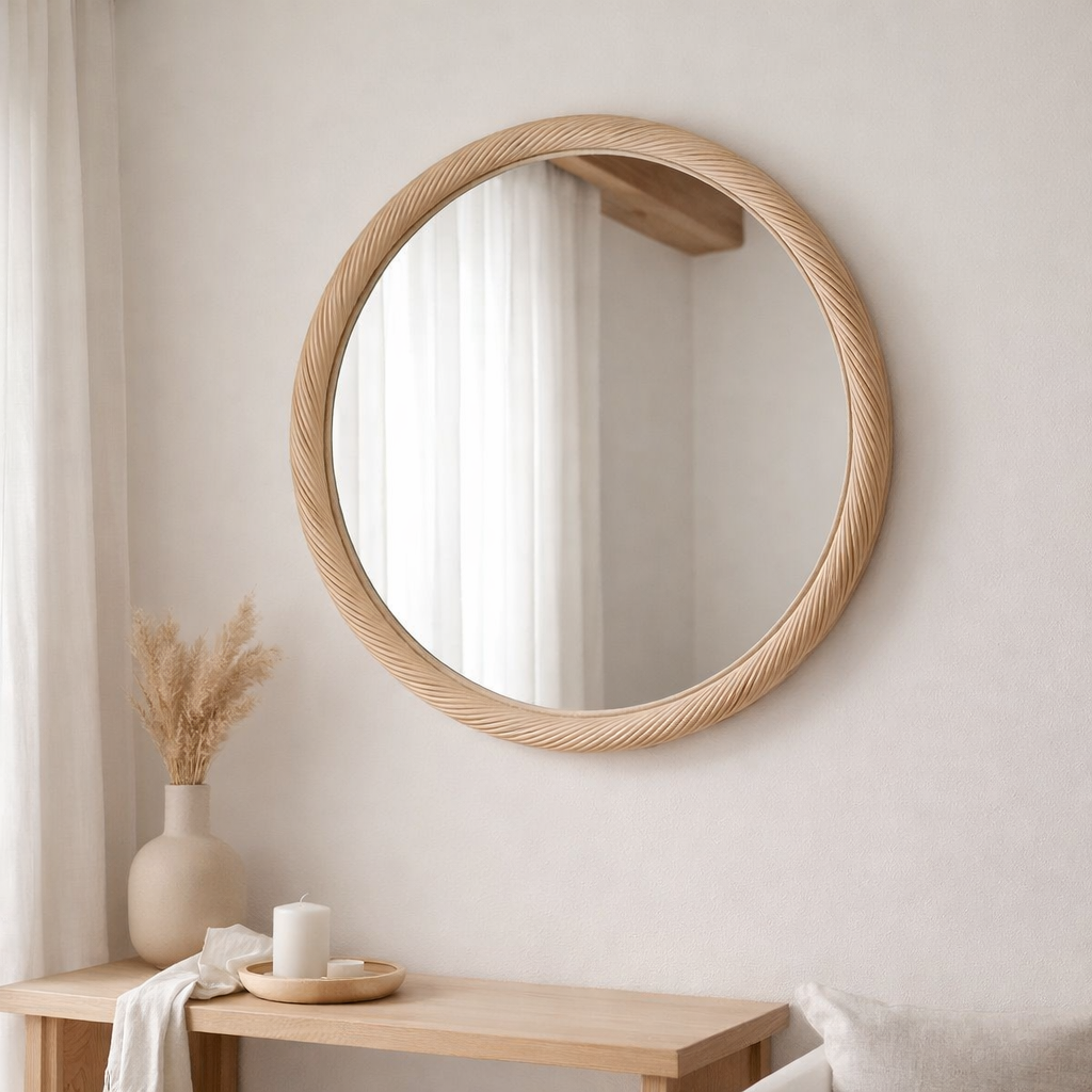 J -line Spiegel Round - Routet / Glass - Natural - Grand - Ø 81 cm en situation