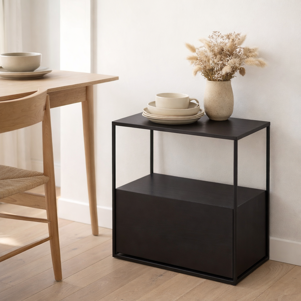 J-Line Table d'Appoint Rectangulaire Métal/MDF Noir en situation