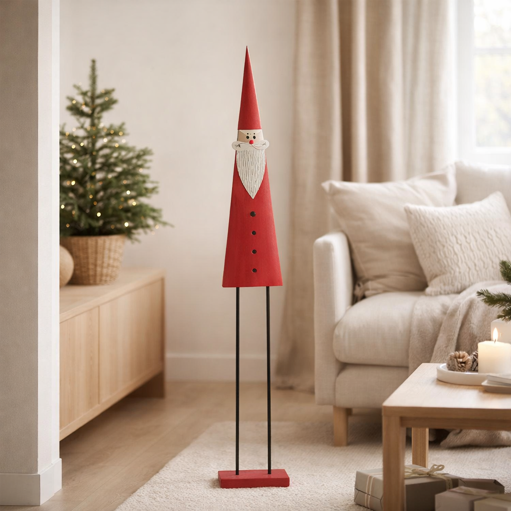 J-Line Père Noël sur Pied Bois Rouge Moyen en situation