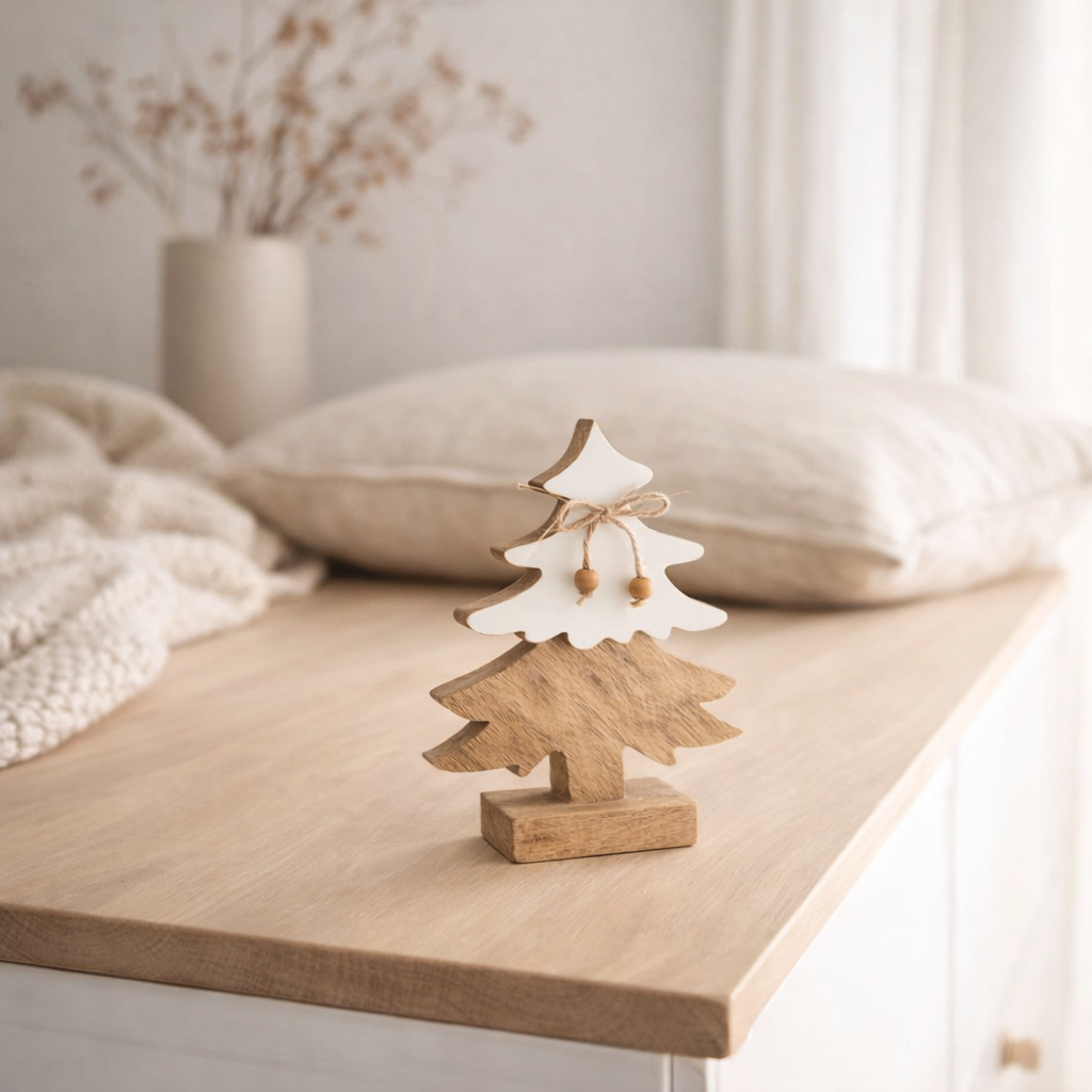 Corde pour sapin de Noël J-Line - bois - blanc/naturel - petite en situation