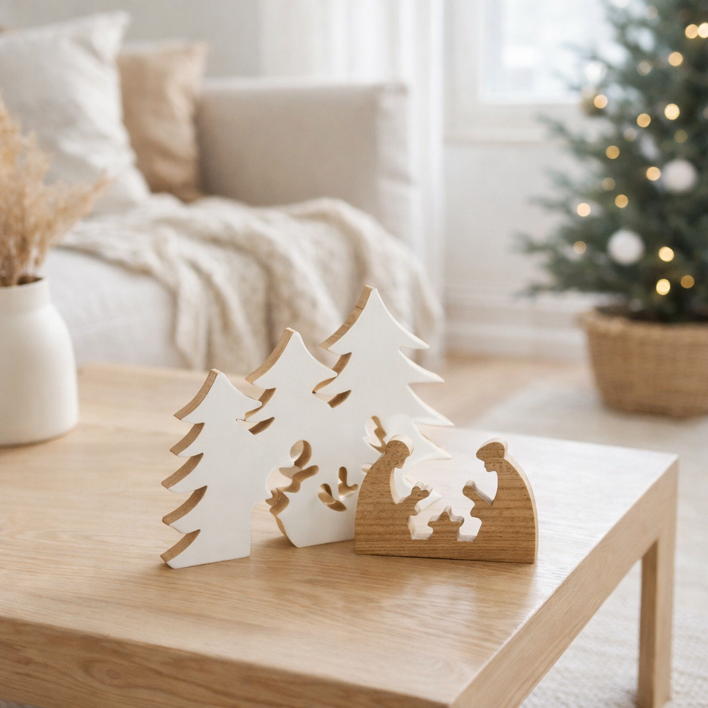 J-Line Décoration de Noël - bois - blanc/naturel en situation