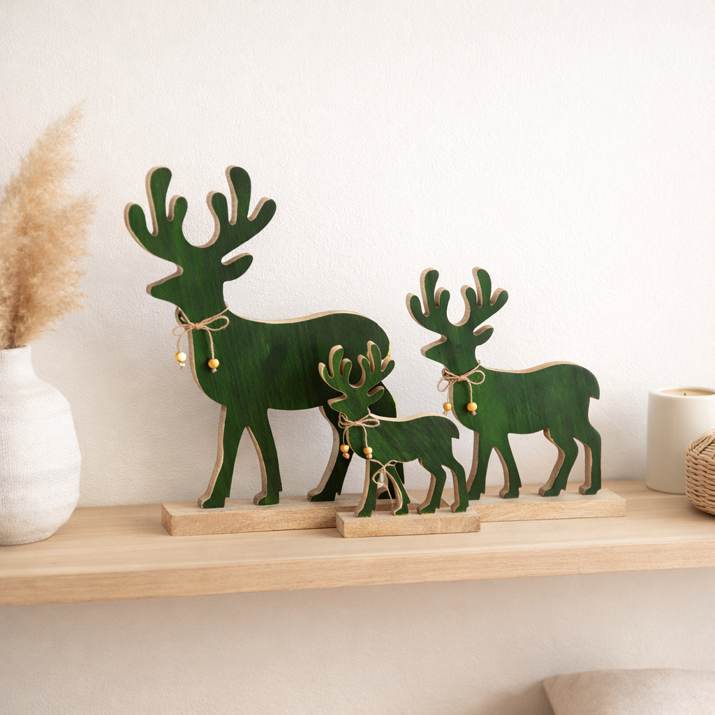 Figurine J-Line Renne - bois - vert - grand en situation