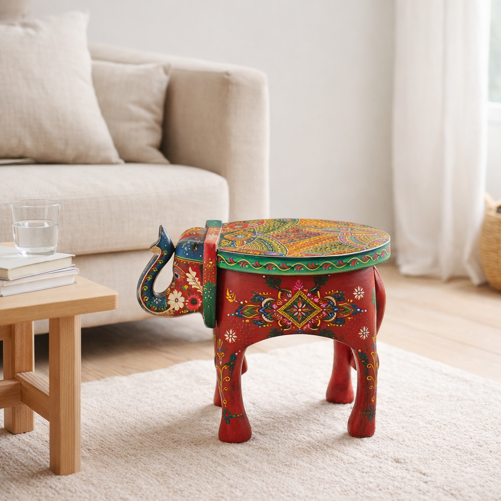 Tabouret J-Line Elephant Delhi Mango Wood Mix en situation