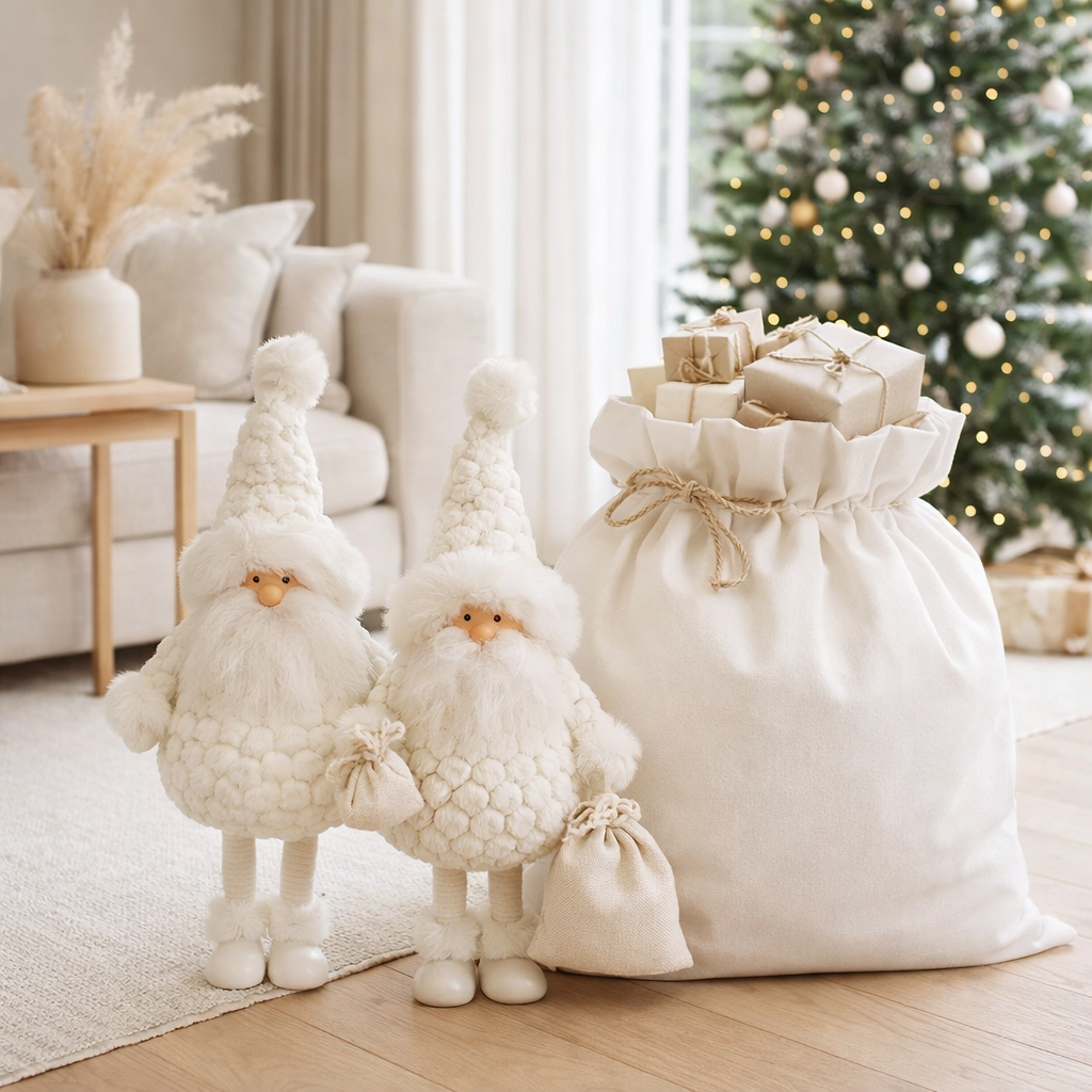 J-Line Sac Cadeau Père Noël Textile Blanc Grand en situation