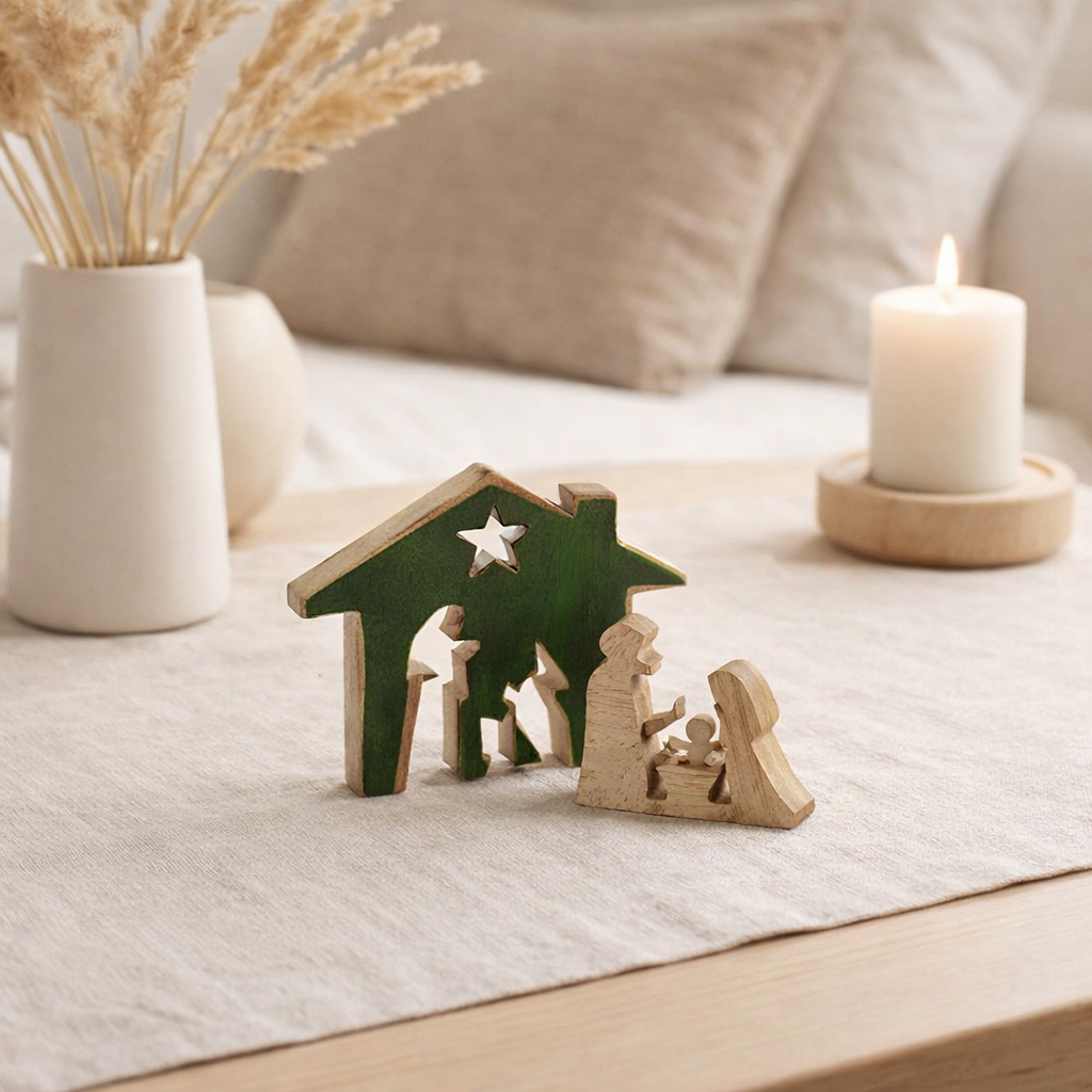 Décoration de Noël J-Line - bois - vert/naturel - petite en situation