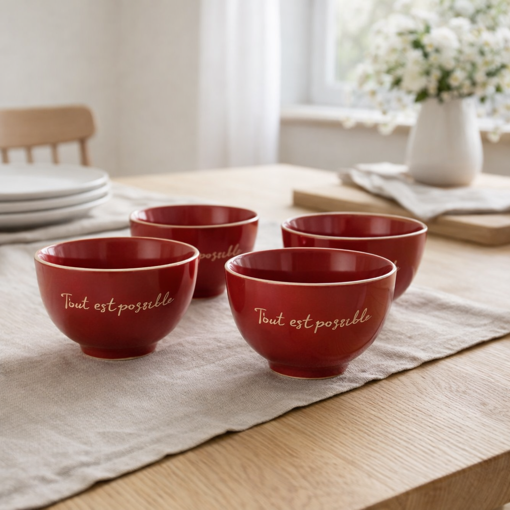 J-Line Tout Est Possible kom - porselein - rood en situation