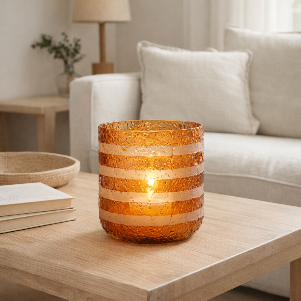 Lanterne J-Line Stripes - verre - orange/blanc - grand en situation
