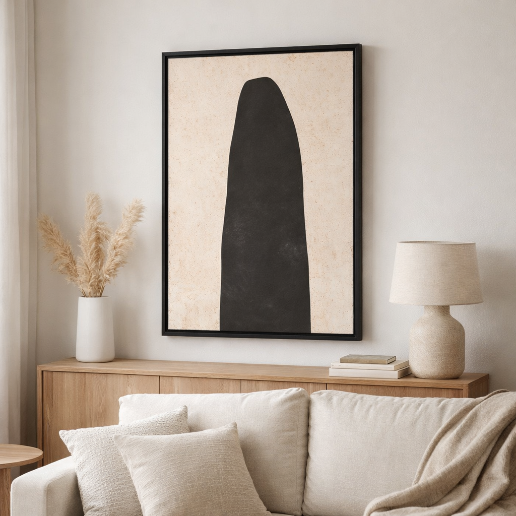 J-Line Cadre Feuille Abstrait Bois/Toile Marron/Noir en situation