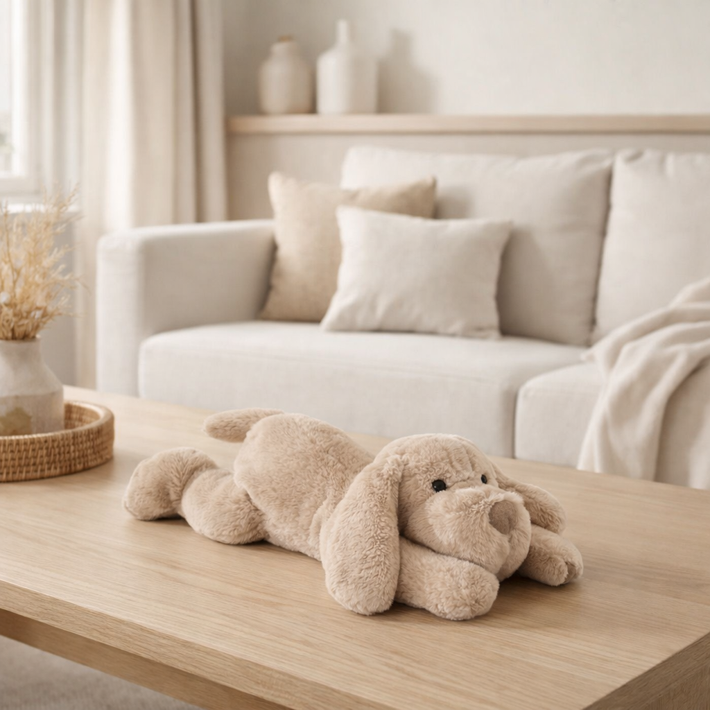 J-Line Chien Couché Textile Beige en situation