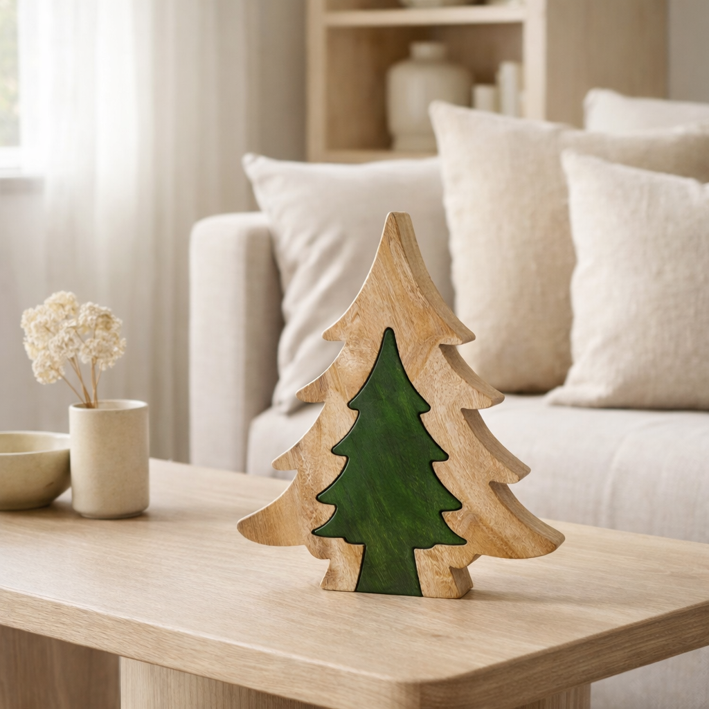 J-Line Arbre Puzzle Bois Vert/Naturel Grand en situation