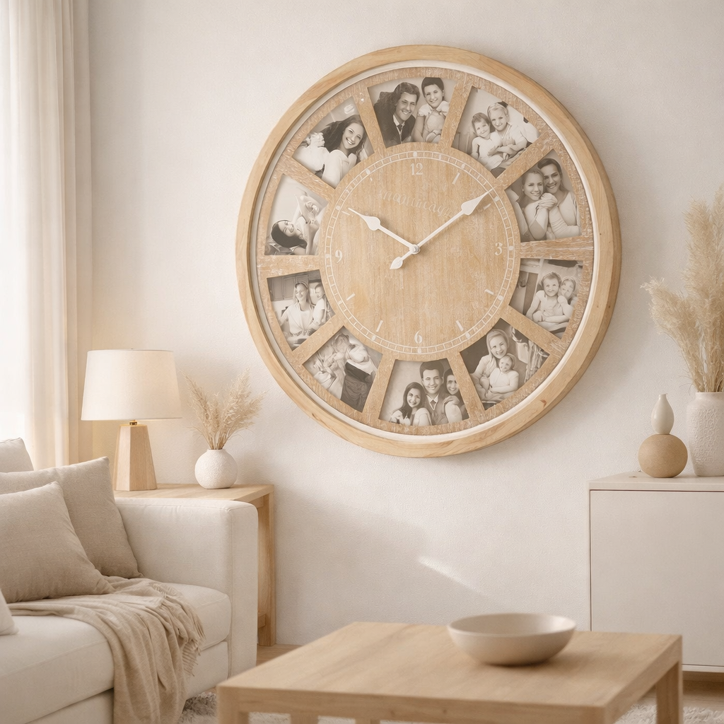J-Line Horloge Murale Photo Belle Mdf Naturel en situation