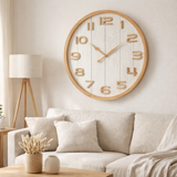 J-Line Horloge Murale Bois/MDF Blanc/Naturel Grande en situation