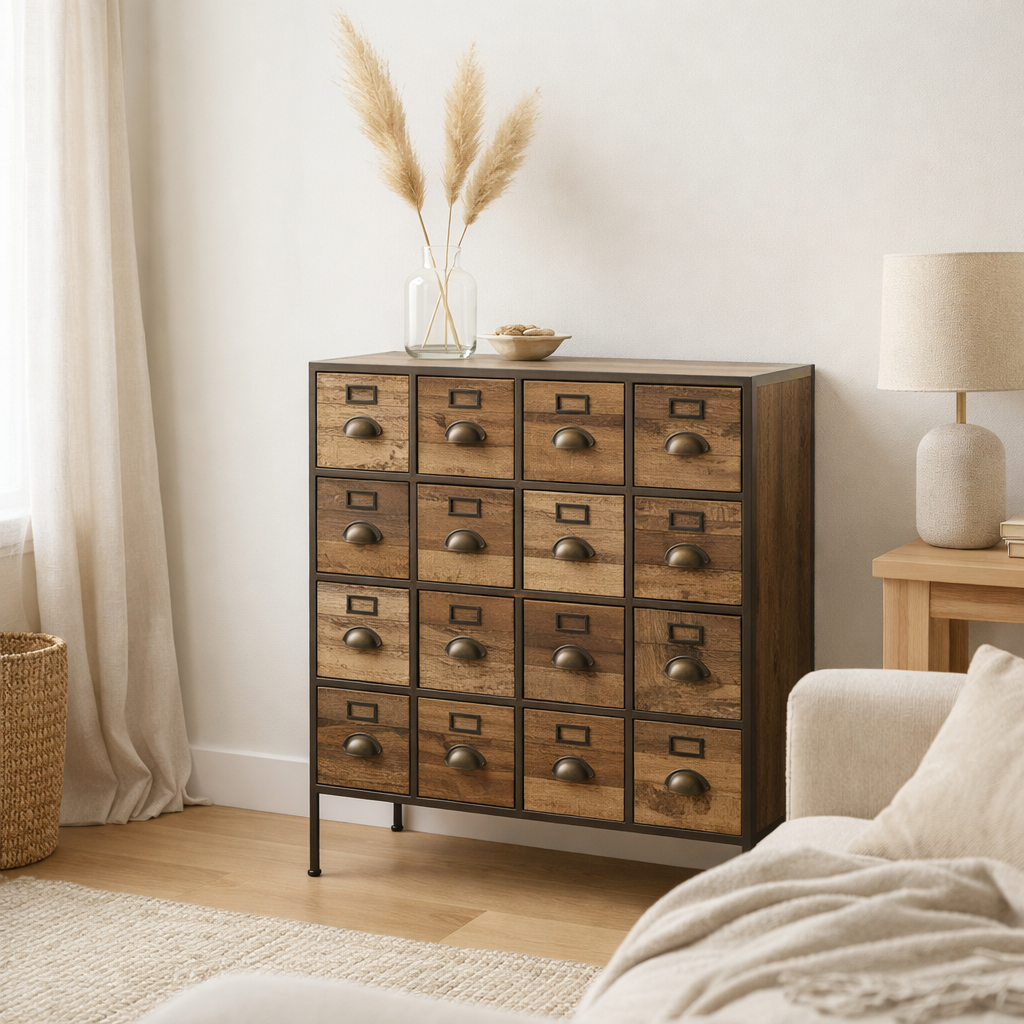 J-Line Armoire 16 Coulissante Bois/Métal Marron en situation