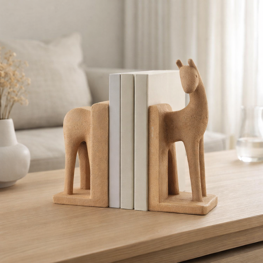 J-Line serre-livres Horse Modern - polyrésine - terre cuite - lot de 2 en situation