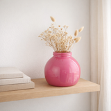 Vase en verre rose petit diamètre 21 cm en situation