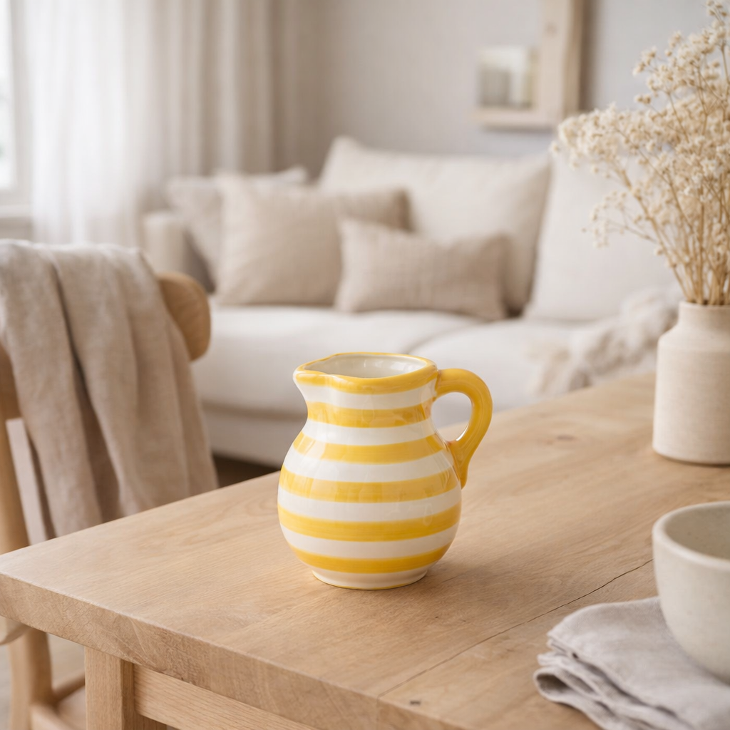 J-Line Jug Grenade Stripes - Céramique - Blanc / Jaune - Small en situation