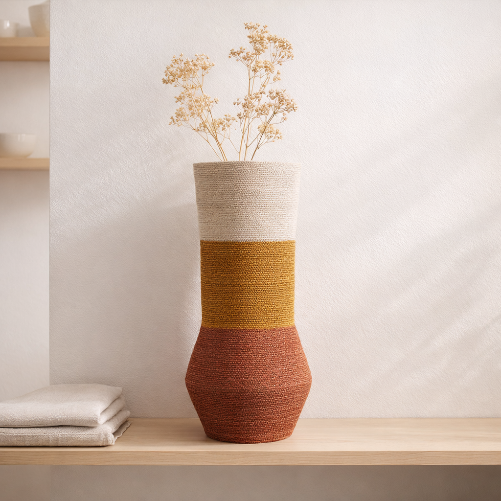 J-Stripes en vase en ligne - Merdoise - Natural / Terracotta - 52 cm de haut en situation