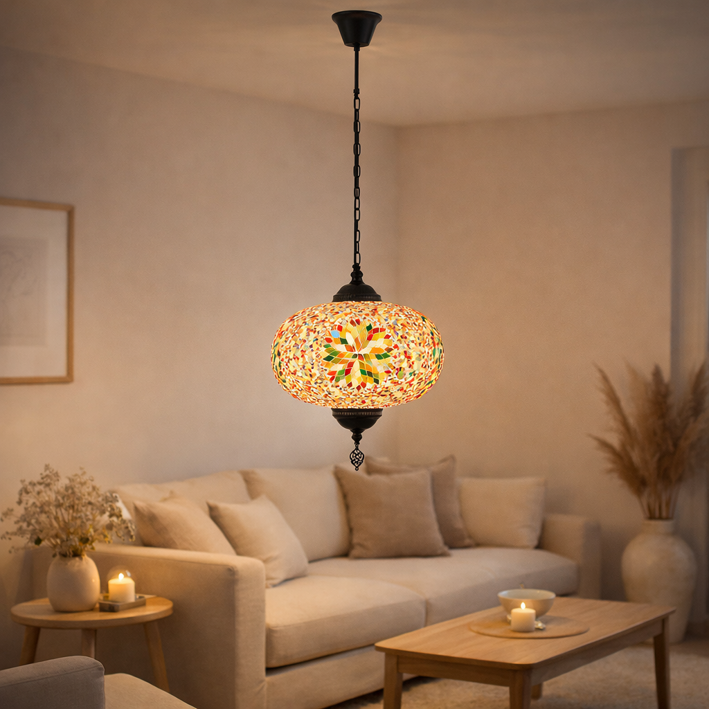 J-Line Lampe Mosaïque Suspendue Verre/Métal Orange Large en situation