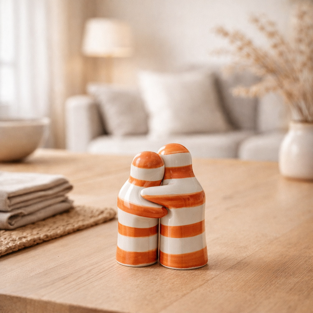 J-Ligne de poivre et de sel Stripes Grenade - Céramique - Blanc / Orange en situation
