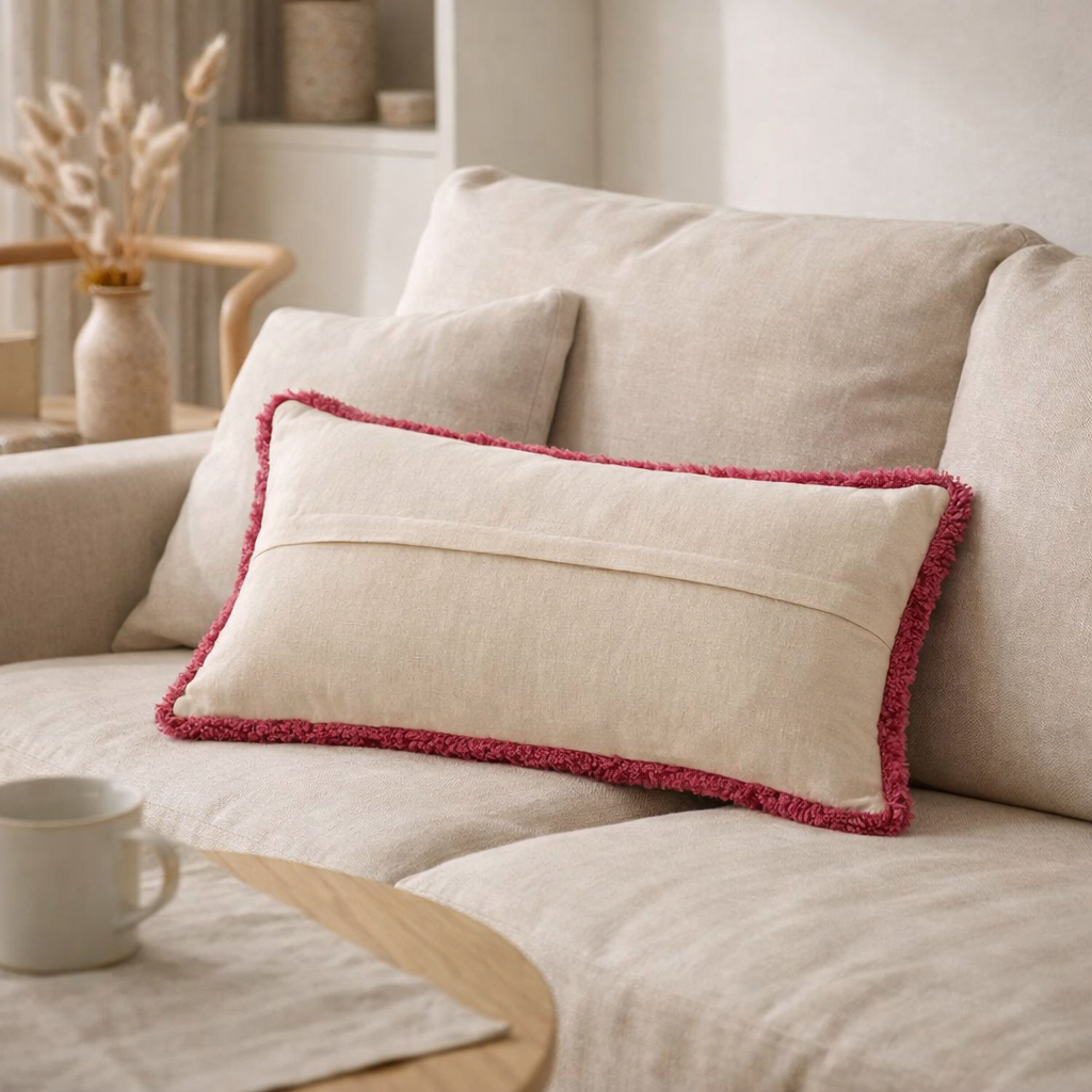 J-Line Coussin Cia Tufté Coton Rose/Blanc en situation