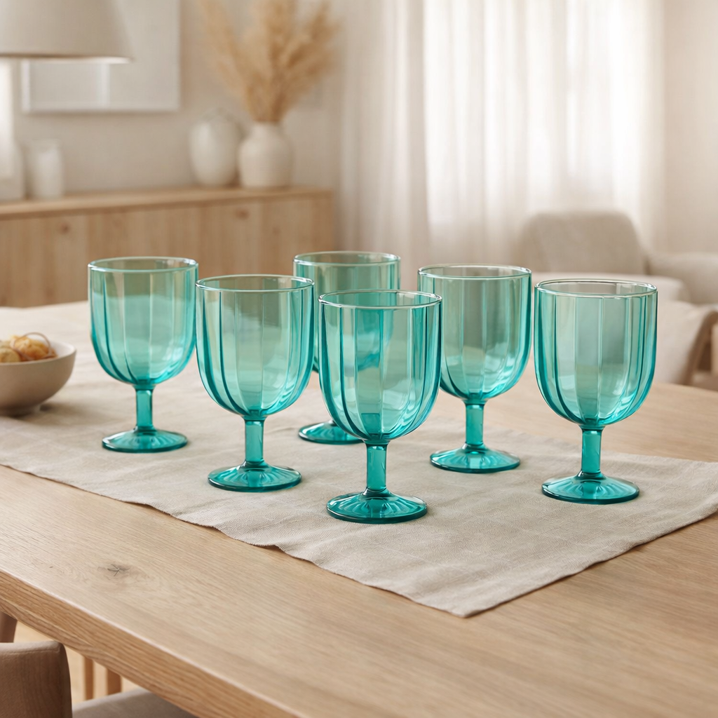 Verre à vin J-Line - plastique - bleu - 6 pièces en situation