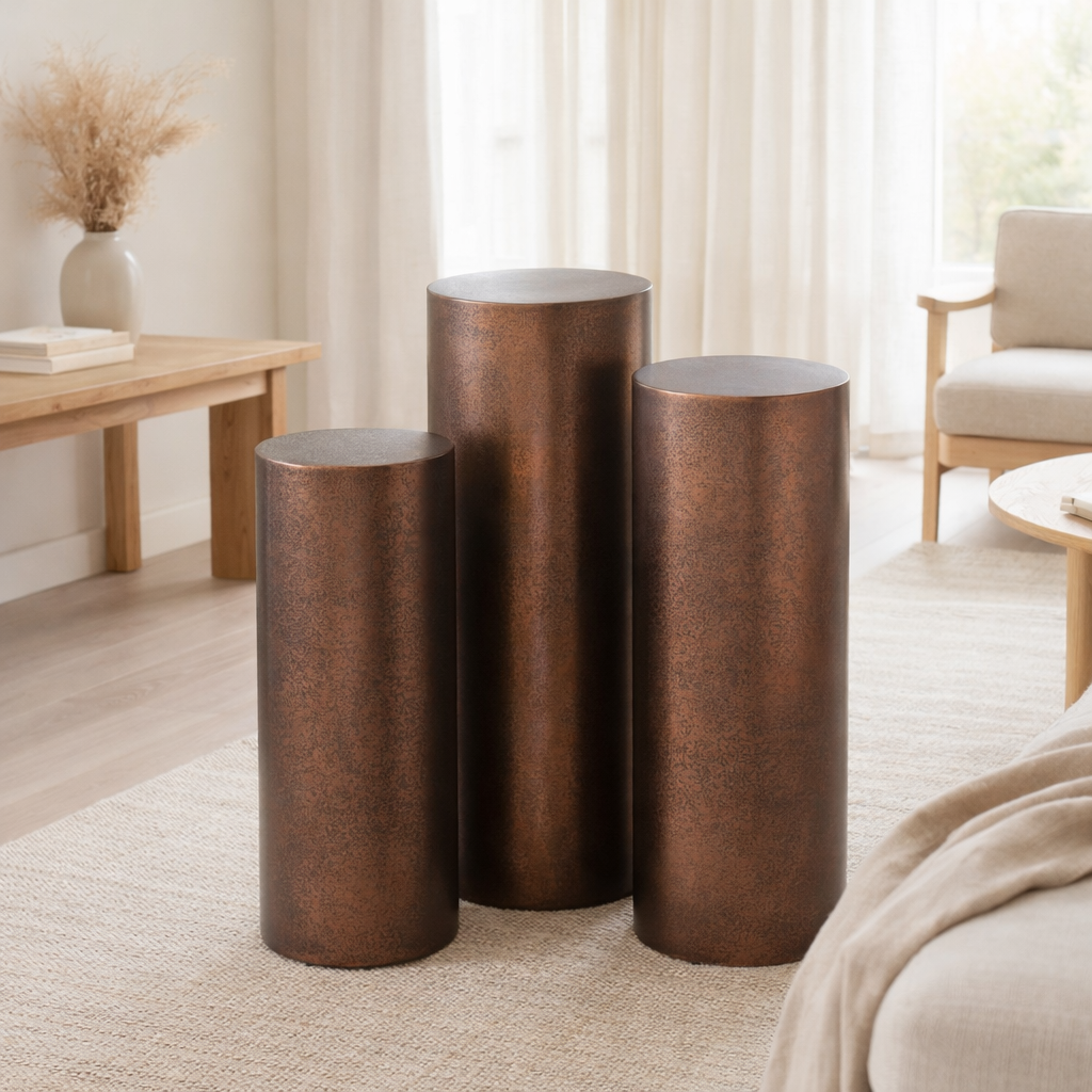 J-Line Lot de 3 Piliers Ronds Métal Bronze en situation