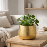 J -line Flowerpot Round - Ceramics - Gold - Grand - Ø 21 cm en situation