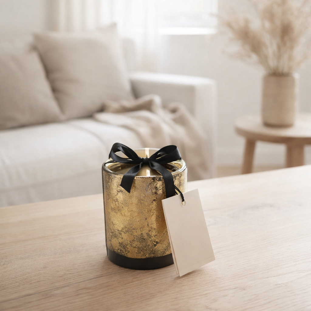 Bougie Parfumée J-Line M-Chic Verre Or/Noir Small-48U en situation