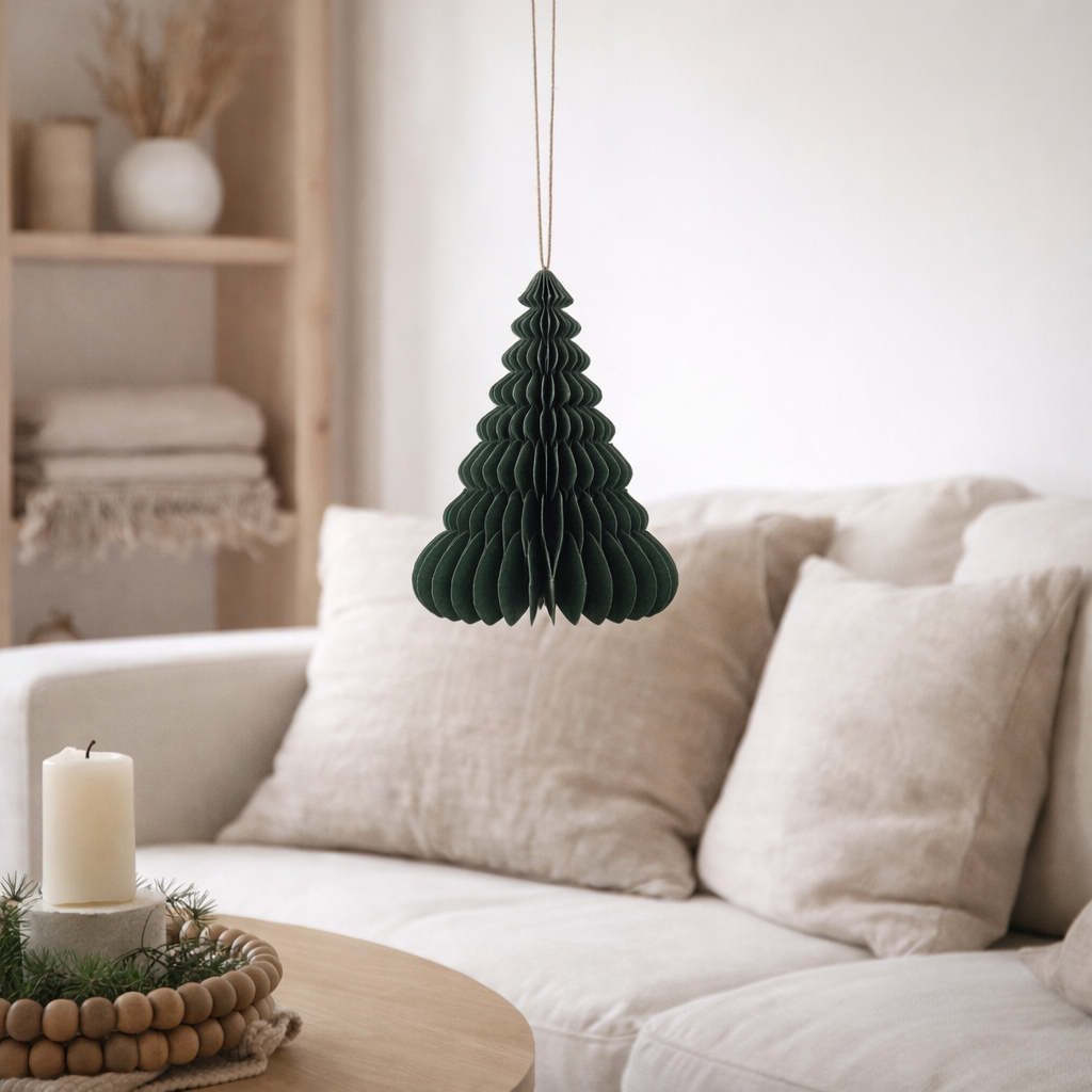 Sapin de Noël suspendu J-Line - papier - vert - petit en situation