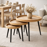 J-Line Set de 3 Tables d'Appoint Rondes en Bois de Manguier Naturel en situation