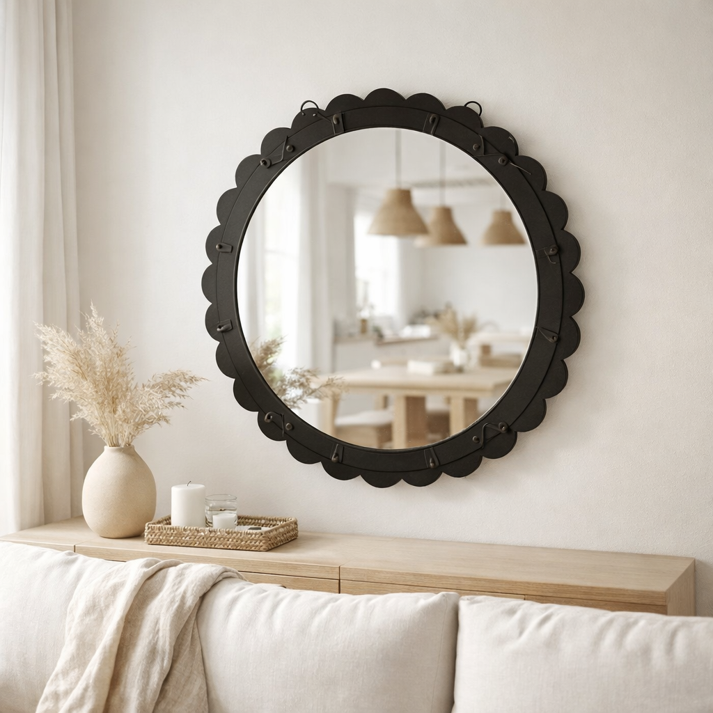 J -line Spiegel Bollen - Wood - Black - Ø 80 cm en situation