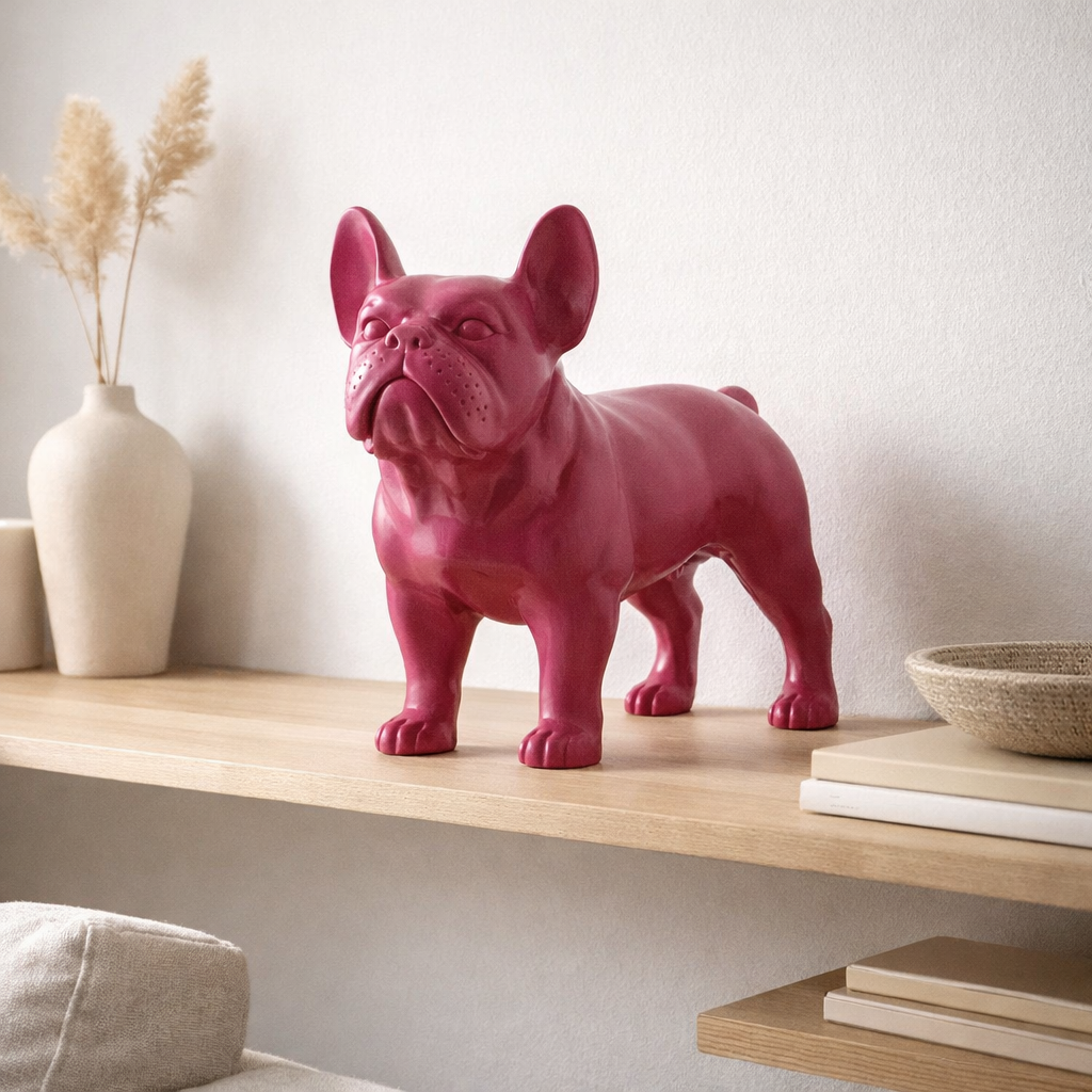 J -line Decoration Bulldog - Wood - Pink en situation