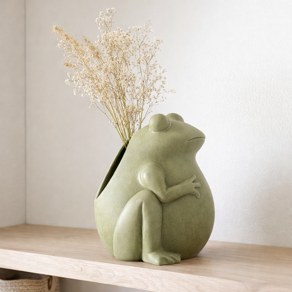 J -line Flowerpot Frog - Ceramics - Green - Grand - Ø 27 cm en situation