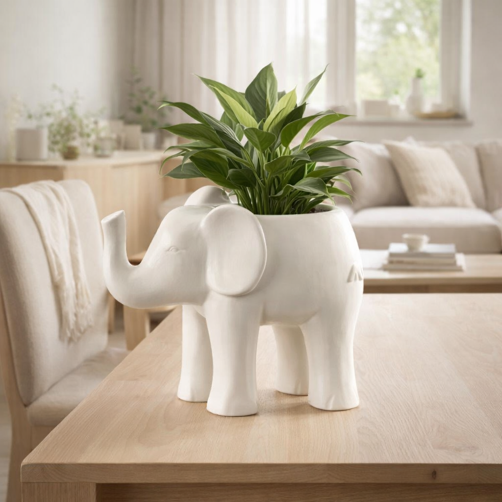 J -line Flowerpot Elephant - Céramique - Blanc - Ø 21,5 cm en situation